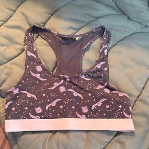 Kids Grey Racerback Sports Bralette with Pink Print